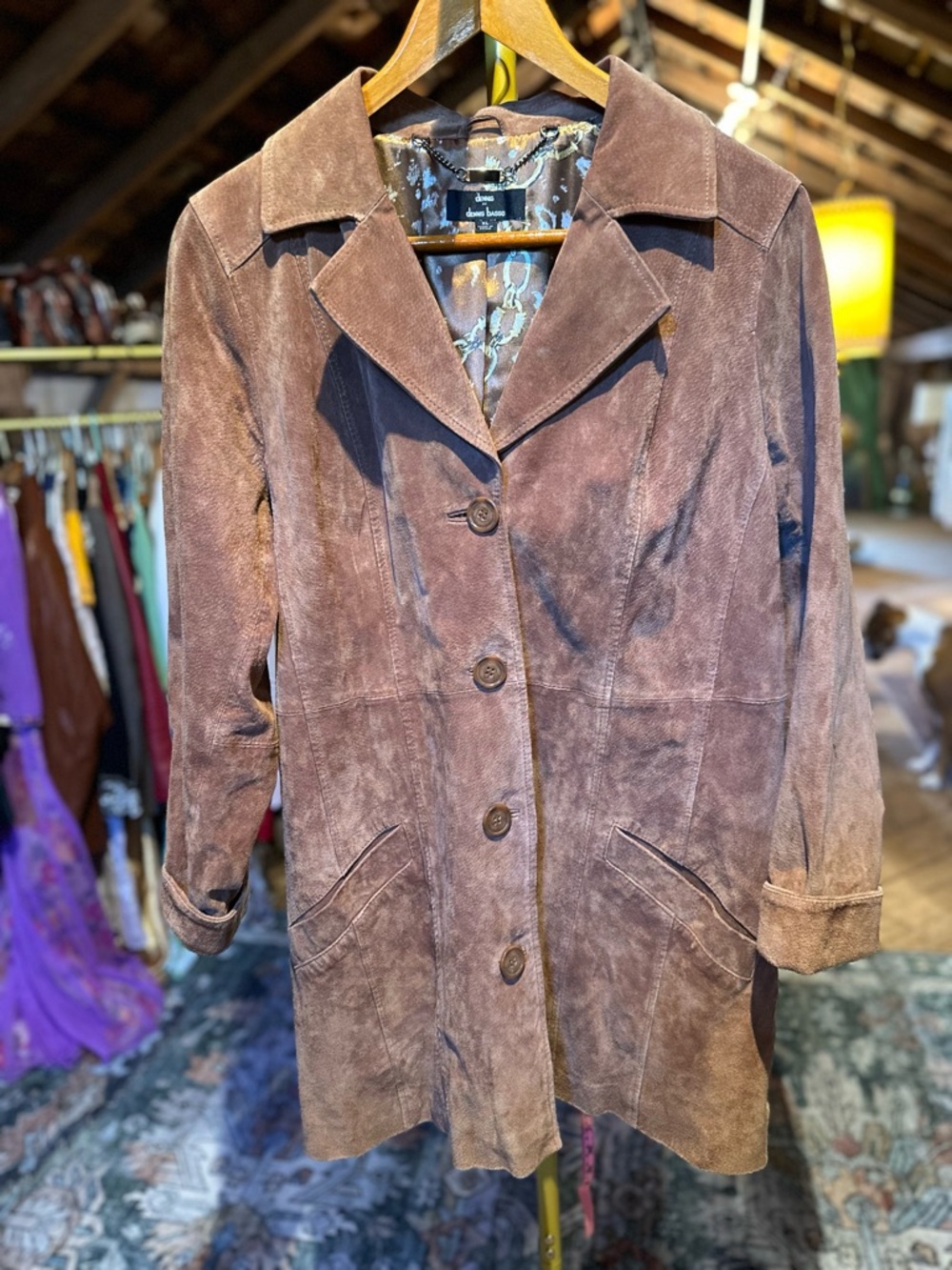dennis basso Brown Suede Button-Front Leather Jacket